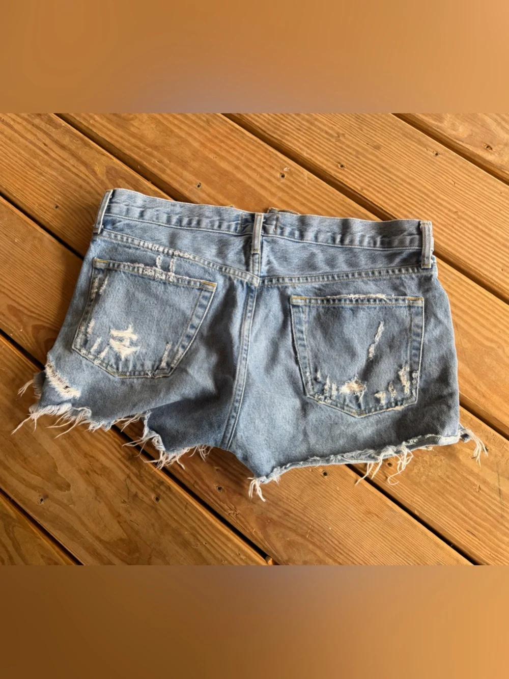 Agolde Classic Distressed Denim Shorts Blue size 28 - Picture 2 of 5
